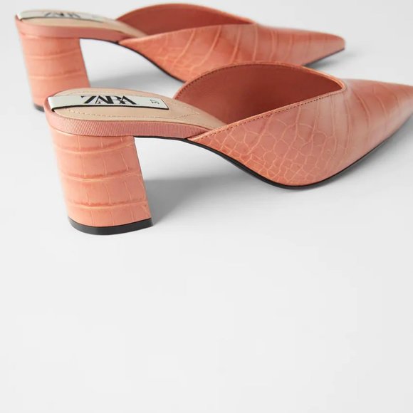 NWT Zara Light Pink Animal Print Mid-Heel Mules - Picture 4 of 11